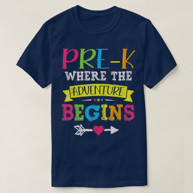 Funny PreK Where The Adventure Begins  T-Shirt (Design Front)