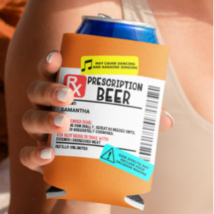Funny Prescription Beer Warning Label Personalized Can Cooler