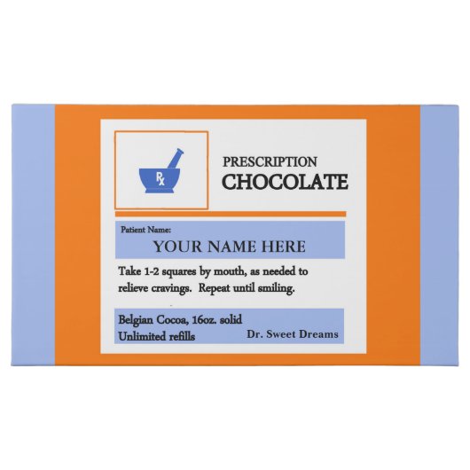 Funny Prescription Chocolate Gift Bar (Front)