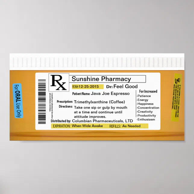 Funny Prescription Coffee RX Poster | Zazzle