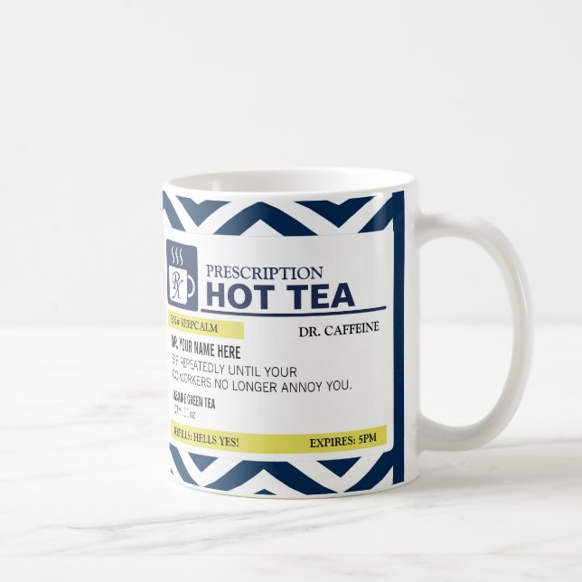 Funny Prescription Hot Tea with custom Monogram Coffee Mug (Right)