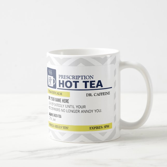 Funny Prescription Hot Tea with custom Monogram Coffee Mug (Right)