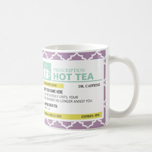 Funny Prescription Hot Tea with Custom Monogram Coffee Mug (Right)