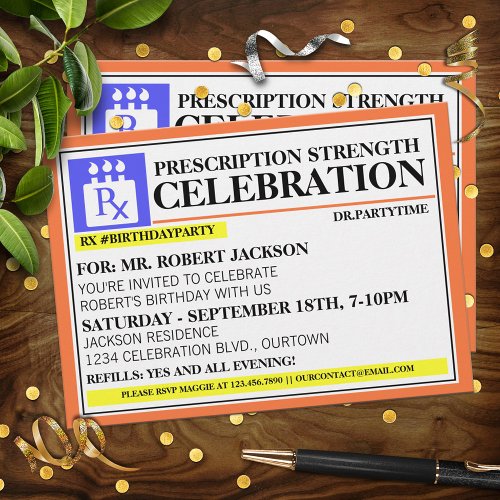Funny Prescription Label Party Invitations