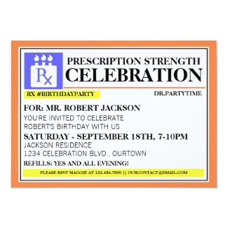 Funny Prescription Label Birthday Party Invitation