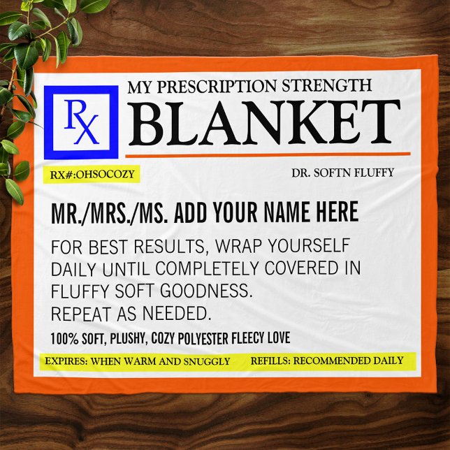 Funny Prescription Label Fleece Blanket (Creator Uploaded)