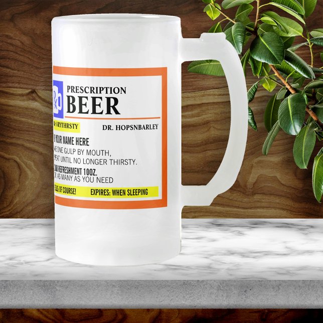 Funny Prescription Label Frosted Beer Mug (Creator Uploaded)