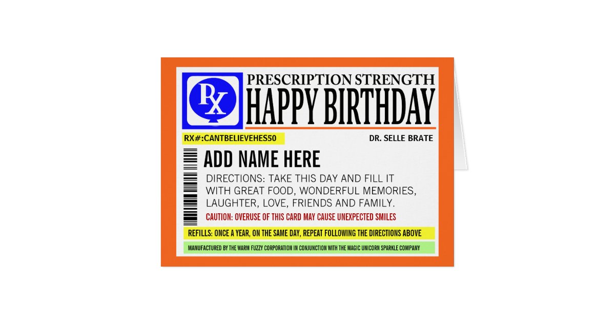 Funny Prescription Label Happy Birthday Greeting Card ... Funny Prescription Label Happy Birthday Greeting Card ...