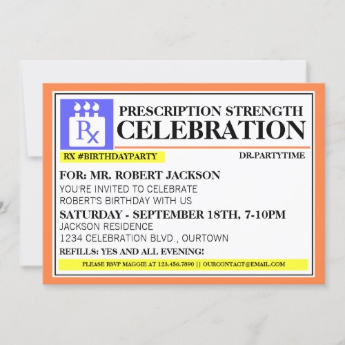 Funny Prescription Label Party Invitations
