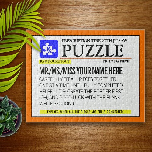 Funny Prescription Label Personalized Jigsaw Puzzle