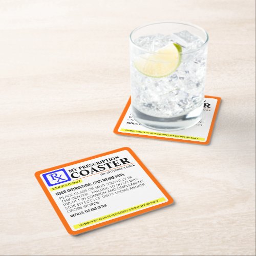 Funny Prescription Label Square Paper Coaster