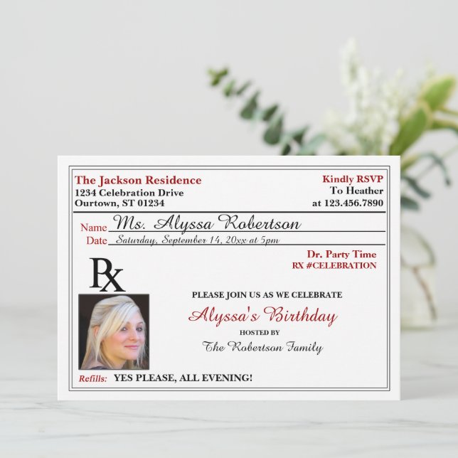 Funny Prescription Party Invitations (Standing Front)