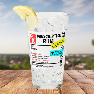 Funny Prescription Rum Warning Label Personalized  Glass