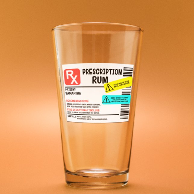 Funny Prescription Rum Warning Label Personalized  Glass (Creator Uploaded)