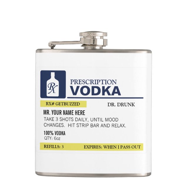 Funny Prescription Vodka Hip Flask (Front)
