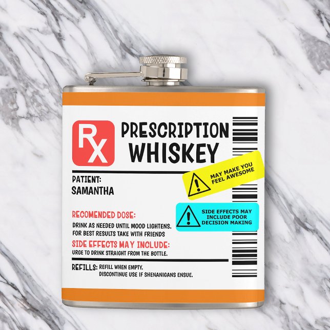 Funny Prescription Whiskey Custom Warning Label  Flask (Creator Uploaded)