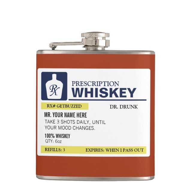Funny Prescription Whiskey Flask (Front)