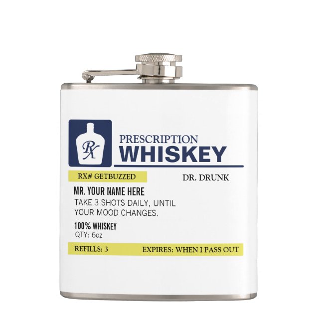 Funny Prescription Whiskey Flask (Front)