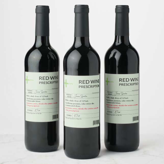 Funny Prescription Wine Label Red White Rose Vinyl (Bottles)