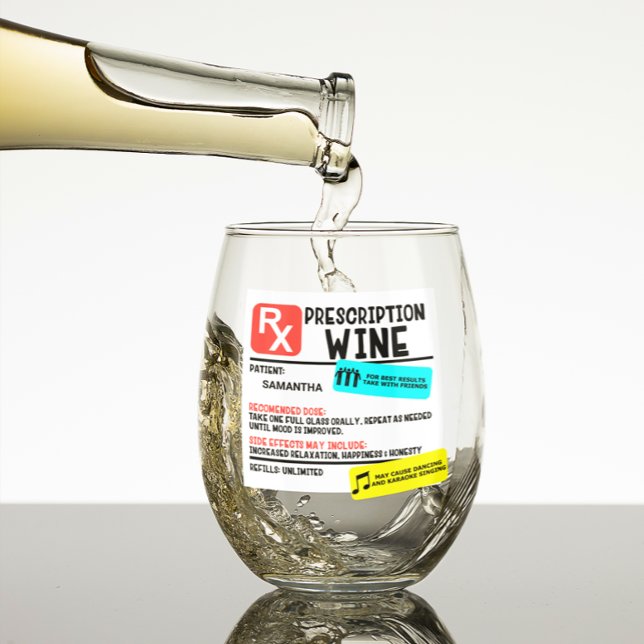 Funny Prescription Wine Personalized name Stemless Wine Glass (Creator Uploaded)