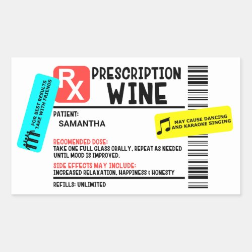 Funny Prescription Wine Warning Label Personalized