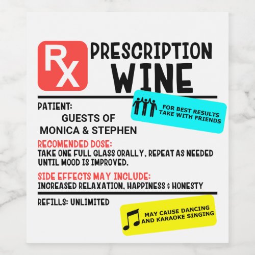 Funny Prescription Wine Warning Label Wedding Gift