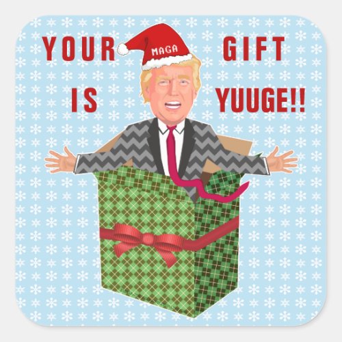 Funny President Donald Trump Christmas Yuuge Gift Square Sticker