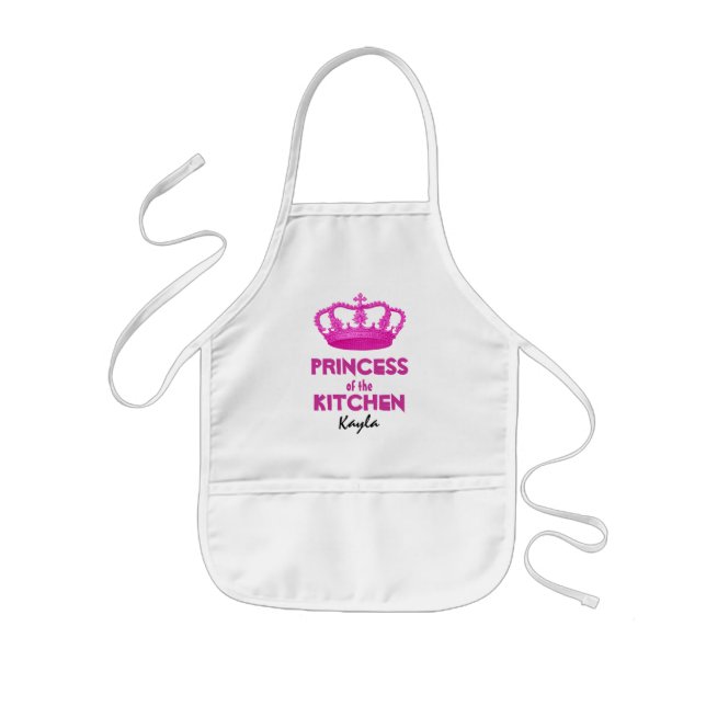 Funny Princess of the Kitchen Crown Custom Name 4 Kids' Apron (Front)