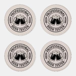 Funny pro beer tester word art coaster set
