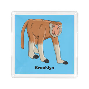 Funny proboscis monkey cartoon illustration acrylic tray