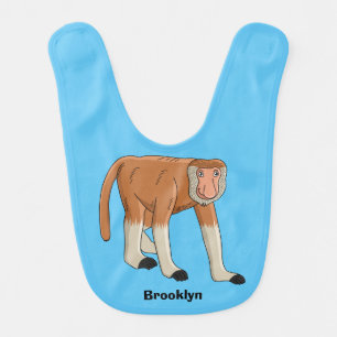 Funny proboscis monkey cartoon illustration baby bib
