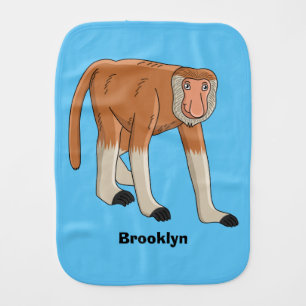 Funny proboscis monkey cartoon illustration baby burp cloth