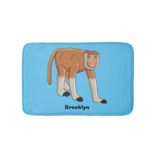 Funny proboscis monkey cartoon illustration bath mat