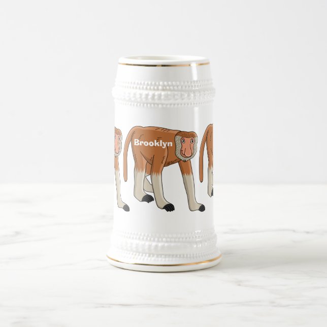 Funny proboscis monkey cartoon illustration beer stein (Center)