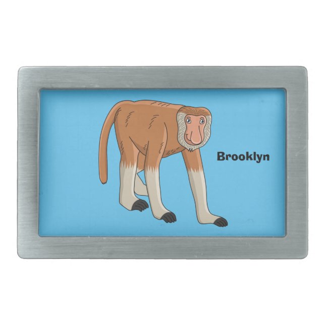 Funny proboscis monkey cartoon illustration belt buckle (Front)