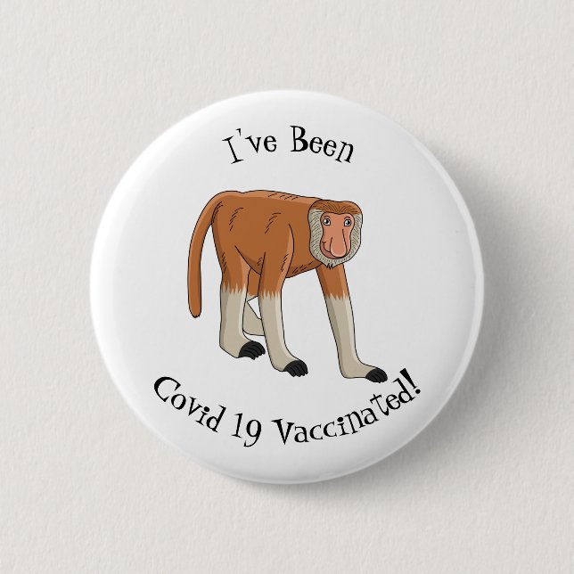 Funny proboscis monkey cartoon illustration button (Front)