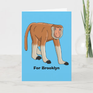 Funny proboscis monkey cartoon illustration card