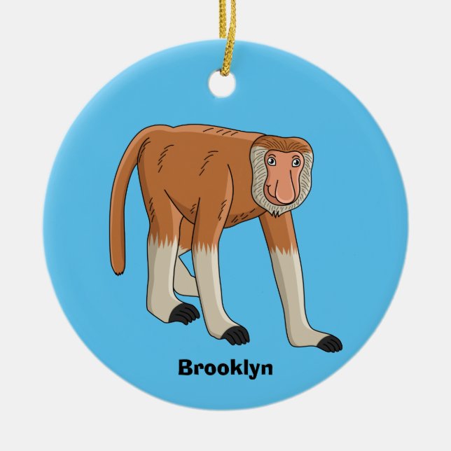 Funny proboscis monkey cartoon illustration ceramic ornament (Front)