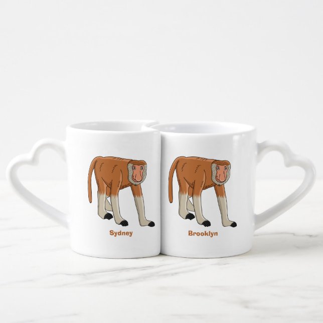 Funny proboscis monkey cartoon illustration coffee mug set (Back Nesting)
