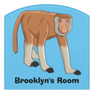 Funny proboscis monkey cartoon illustration door sign