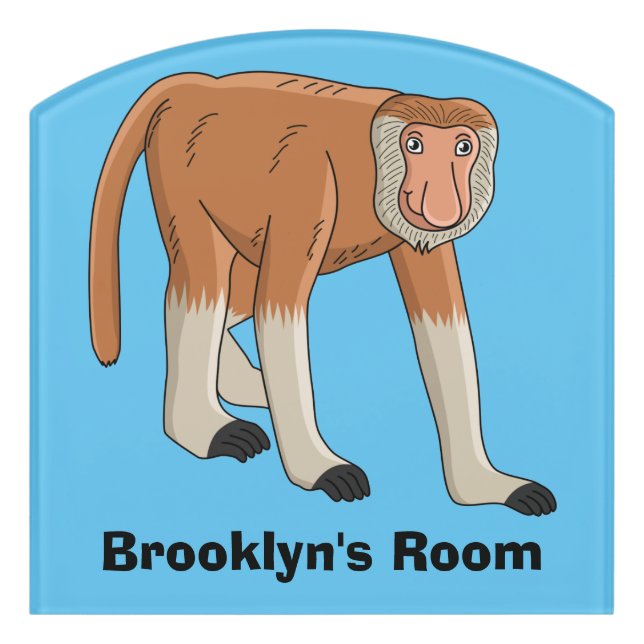 Funny proboscis monkey cartoon illustration door sign (Contour Front)