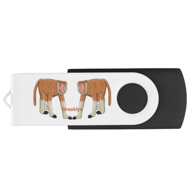 Funny proboscis monkey cartoon illustration flash drive (Back)