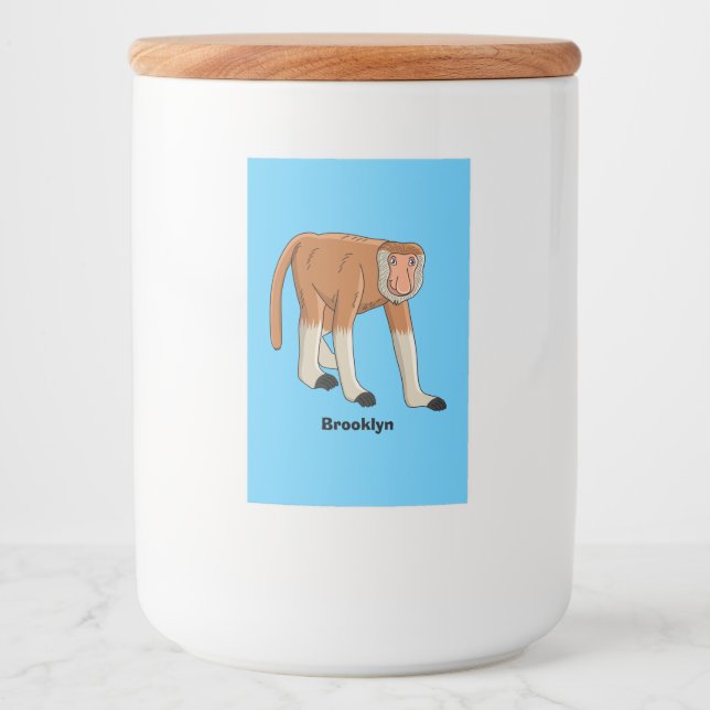Funny proboscis monkey cartoon illustration food label (Front)