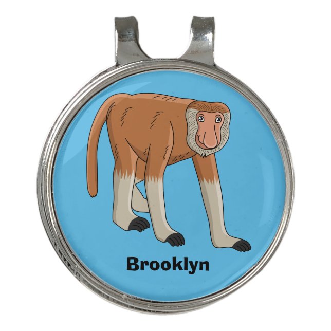 Funny proboscis monkey cartoon illustration golf hat clip (Front)