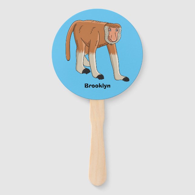 Funny proboscis monkey cartoon illustration hand fan (Front)