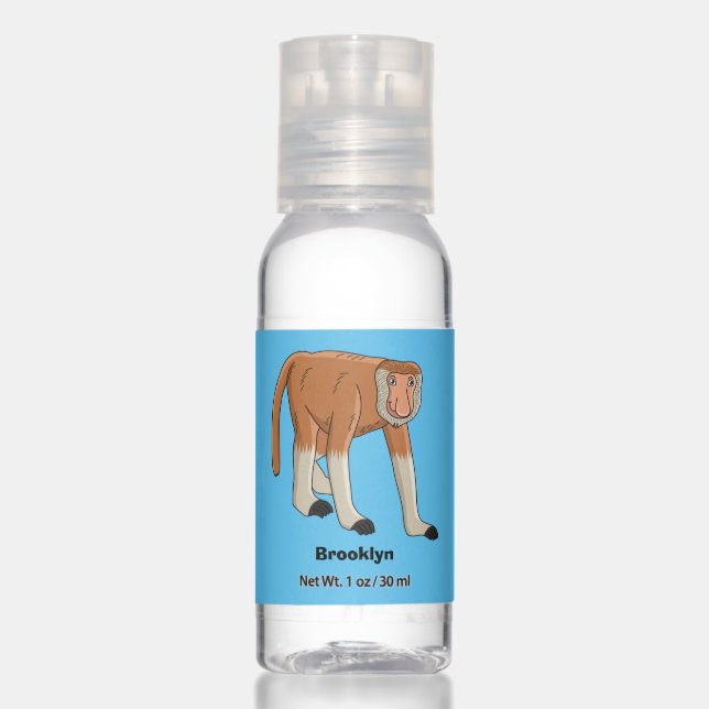 Funny proboscis monkey cartoon illustration hand sanitizer (Front)