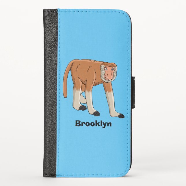 Funny proboscis monkey cartoon illustration iPhone wallet case (Front)