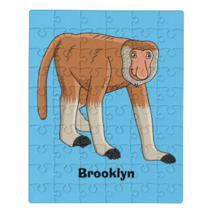 Funny proboscis monkey cartoon illustration jigsaw puzzle