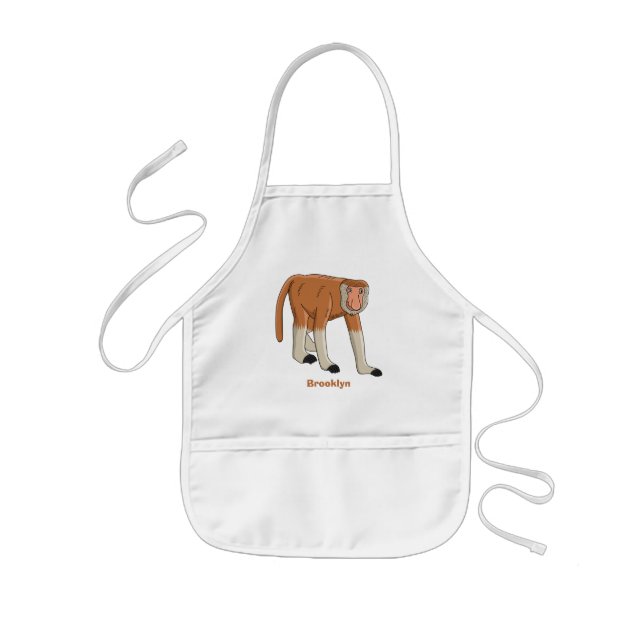 Funny proboscis monkey cartoon illustration kids' apron (Front)