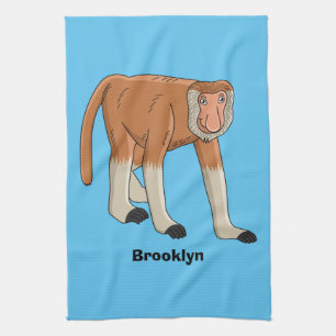 Funny proboscis monkey cartoon illustration kitchen towel